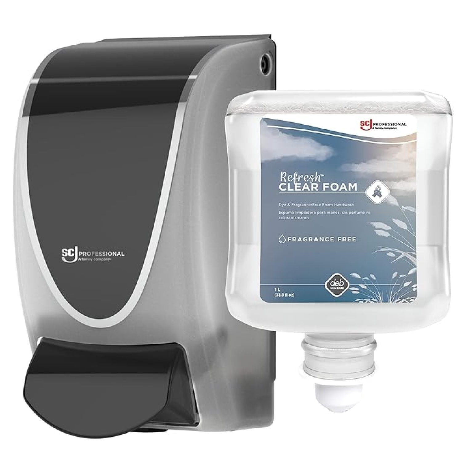 Clear Foam Soap Dispenser Kit - Wall Mount Hand Soap Dispenser with 1 Liter Refresh Foam Hand Wash - Professional Use, 33.8oz