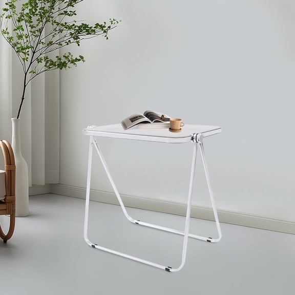 Clear Foldable Side Storage Table Tiny Desk 25*20*27in for Home Office Small Computer Desk
