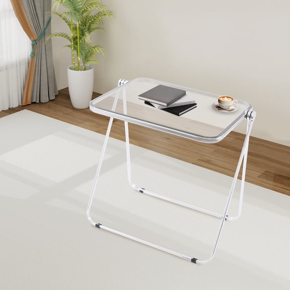 Clear Foldable Side Table, Tiny Desk for Home Office, Small Computer Desk For Having Coffee, Snacks Or Food On The Couch