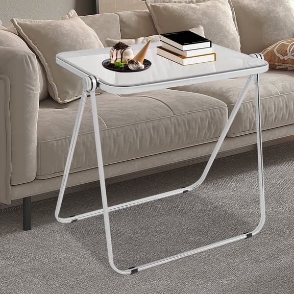 Clear Foldable Side Table, Tiny Desk for Home Office, Small Computer Desk