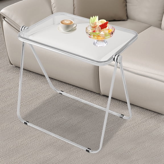 Clear Foldable Side Table Tiny Desk for Home Office, Small Computer Desk
