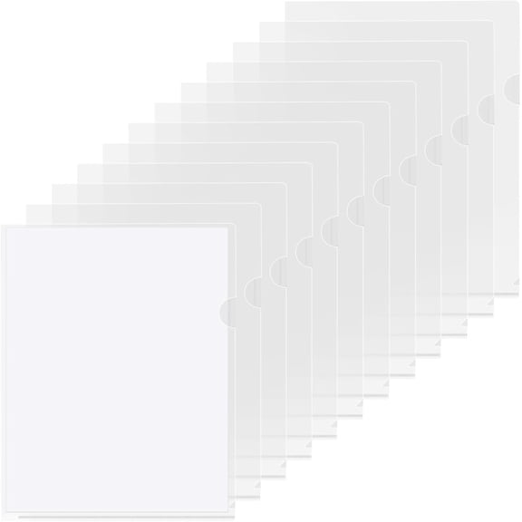 Clear Folders Sleeves Plastic Documents Project Pockets 12 Pack, Fits Letter Size 8.5x11 Paper, L-Shaped File Jackets, Acid-Free Poly Plastic, Transparent
