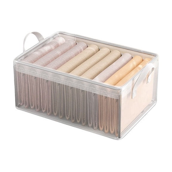 Clear Folding Storage Bin PVC Clothes Organizer Box with Steel Frame for Wardrobe Closet Drawers Stackable Home Organization 19.6x13.7x11.8in