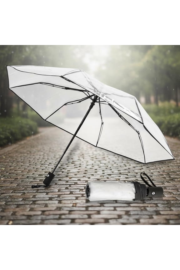 Clear Folding Umbrella, Automatic Open Close Portable Travel Transparent, Lightweight Windproof for Rain, Wind and Snow