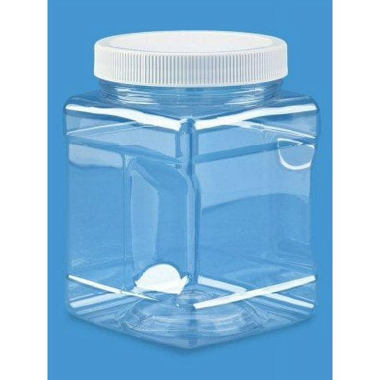Clear Food Grade Pet Plastic Square Grip Storage Jar w/ Cap - 32 Fluid Ounces - 6-Jar Pack (3-4 Cup Storage Capacity) by Pride of India