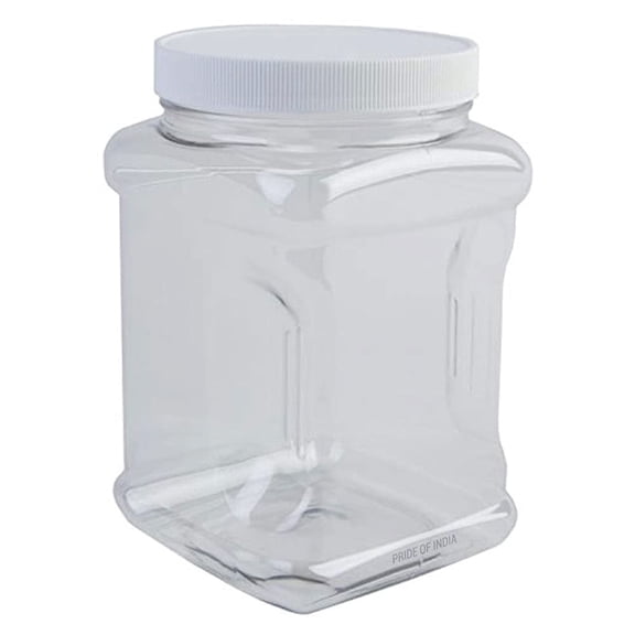Pride Of India Clear Food Grade PET Plastic Square Grip Storage Jar W/Cap | 64 Fluid Ounces 7-8 Cup Storage Capacity | BPA Free USA Made