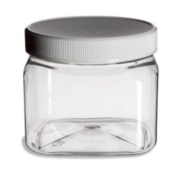Pride Of India Clear Food Grade PET Plastic Square Grip Storage Jar w/Cap