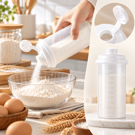 Clear Food Storage Container with Measuring Scale, 450mL Graduated Dry Food Dispenser with Flip-Top Pour Spout for Sugar, Grains and Kitchen Organization