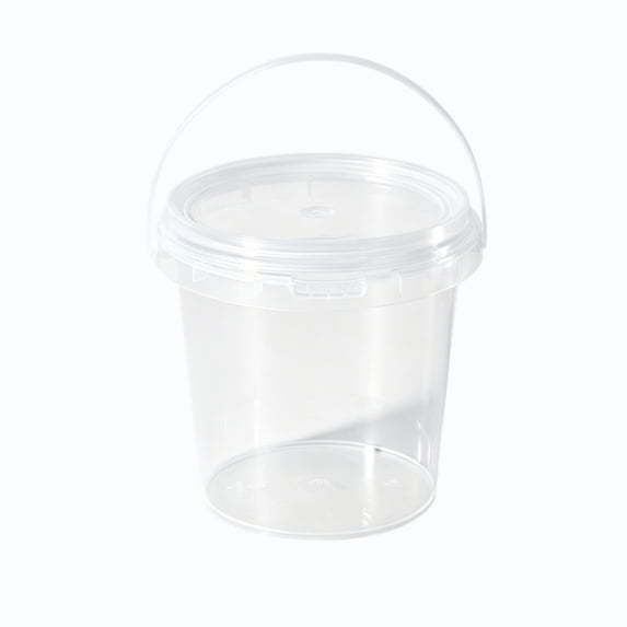 Clear Food Storage Container with Lid, Plastic Pantry Bucket with Handle 4.9 x 3.7 in for Snacks Fruit Dry Goods, Large