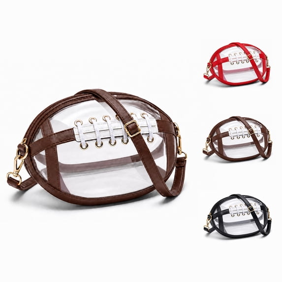 Clear Football Bag for Stadium Events, PVC Crossbody Purse with Shoulder Strap, Game Day Bag for Concerts Sports Games, Red