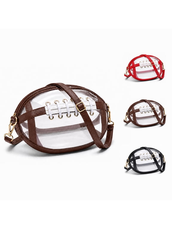 Clear Football Bag for Stadium Events, PVC Crossbody Purse with Shoulder Strap, Game Day Bag for Concerts Sports Games, Red