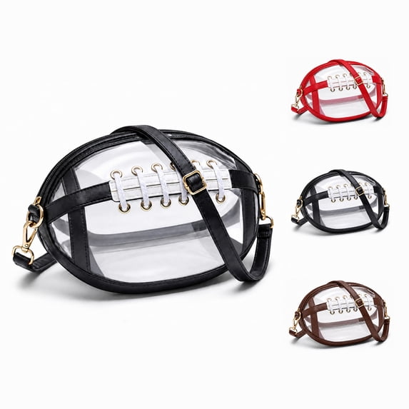 Clear Football Bag for Stadium Events, PVC Crossbody Purse with Shoulder Strap, Game Day Bag for Concerts Sports Games, Red