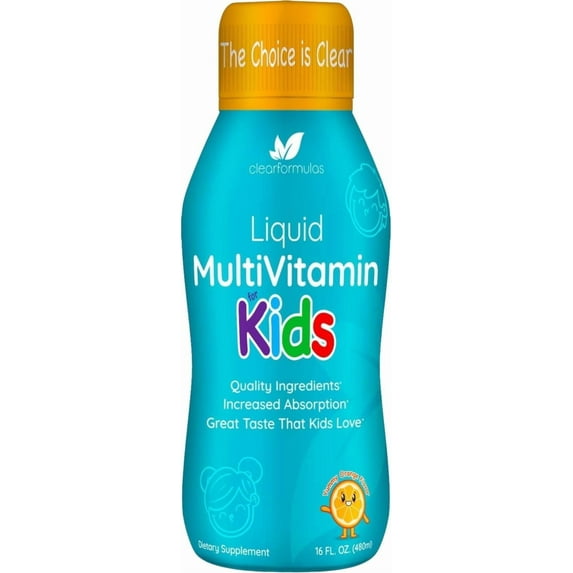 Clear Formulas Liquid Multivitamin for Kids w/ Quercetin for Immune Support, Orange Flavor, 16 fl oz