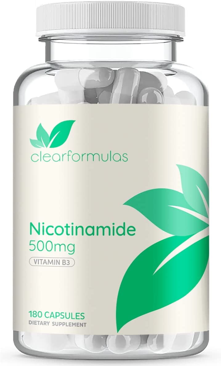 Clear Formulas Nicotinamide 500mg 180 Veggie Capsules Vitamin B3 NAD