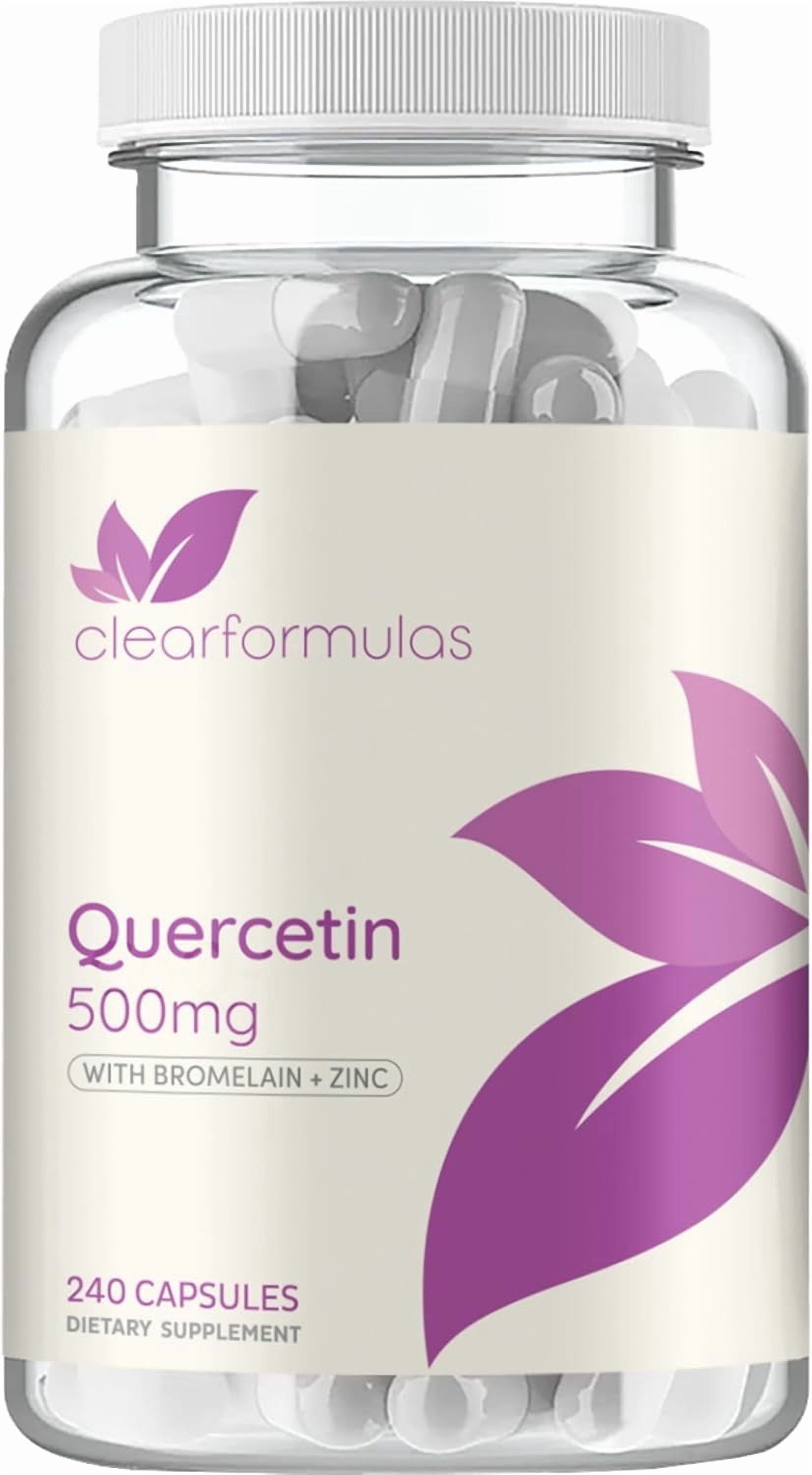 Clear Formulas Quercetin with Bromelain and Zinc Supplement Capsules 500mg, Immune Support, 240 Count