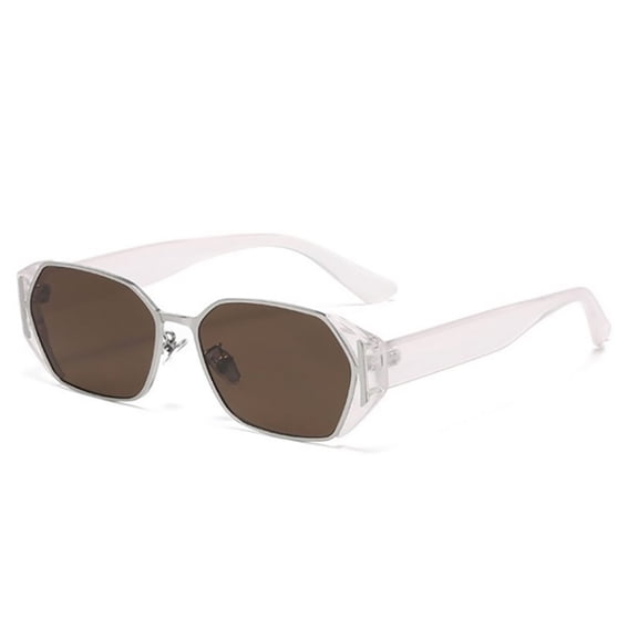 Clear Frame Hexagon Sunglasses - Brown Lens UV Protection Trendy Eyewear for Women Daily Casual