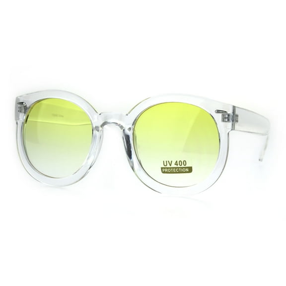 Clear Frame Round Horn Rim Geeky Oceanic Gradient Sunglasses Yellow