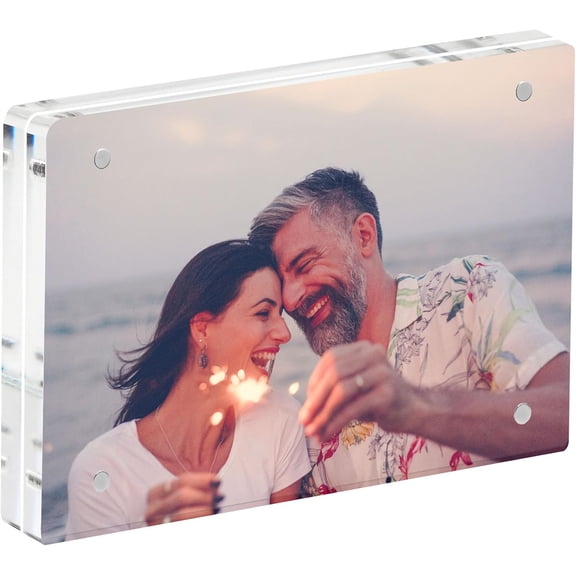 Clear Frameless Photo Frame,Rustic Retro Frames Decor,Acrylic Thick Picture Frame,Magnetic Tabletop Picture Display,Round-edged Design,for Home Birthday Wedding (10+10mm)