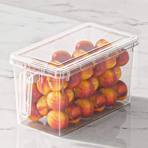 Clear Freezer Storage Bin with Lid, Food Grade PP5 Stackable Refrigerator Organizer Container with Side Handles, Transparent Storage Box for Fruits Vegetables Ice Cubes Eggs