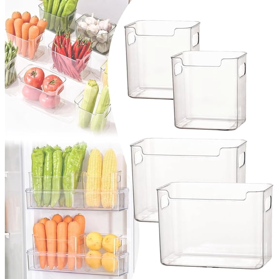 Clear Freezer Storage Bins, 2026 Upgraded Clear Plastic Freezer Organizer Bins, Stackable Kitchen Cabinet Organizer with Handles for Fridge, Cabinet Bathroom, Easy to Clean (4Mixed)M