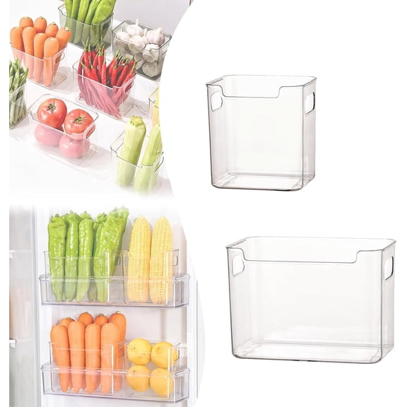 Clear Freezer Storage Bins, 2026 Upgraded Clear Plastic Freezer Organizer Bins, Stackable Kitchen Cabinet Organizer with Handles for Fridge, Cabinet Bathroom, Easy to Clean (2Mixed)M