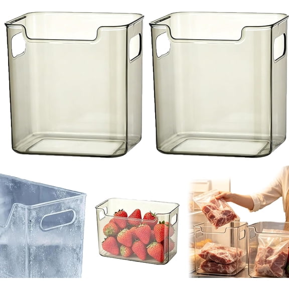 Clear Freezer Storage Bins,4pc Bottom Drawer Freezer Storage Bins, Stackable Kitchen Plastic Bins for Refrigerator and Pantry,for Frozen Food, Meat & Veggies