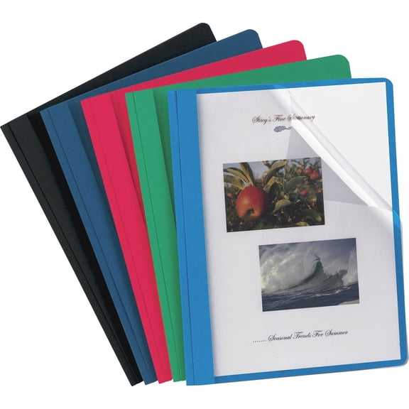 "Clear Front Standard Grade Report Cover, Three-Prong Fastener, 0.5"" Capacity, 8.5 X 11, Clear/assorted, 25/box | Bundle of 5 Boxes"
