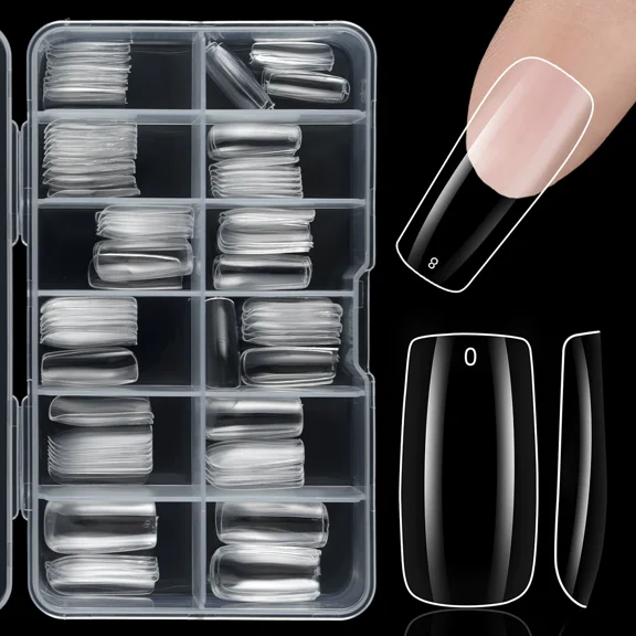 Clear Full Half Ballerina Acrylic Nail Tips 12 Size for Acrylic Nature Nail Tools Natural Nails Tips Square Long Gel Tips Professional Gel Nail Extension Manicure Salon At Home