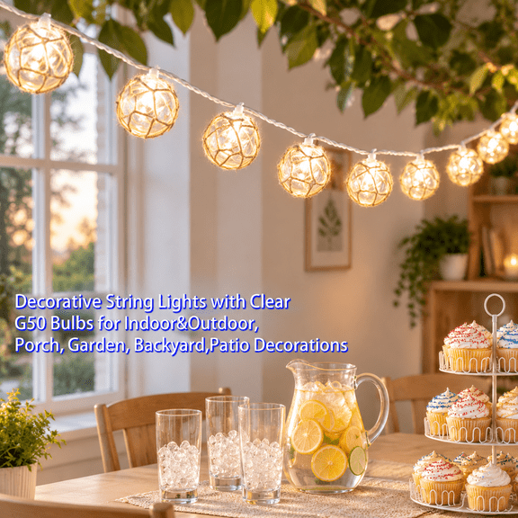 Clear G50 Ball Nautical Fish Float String Lights, Set of 10 for Indoor Outdoor Decor