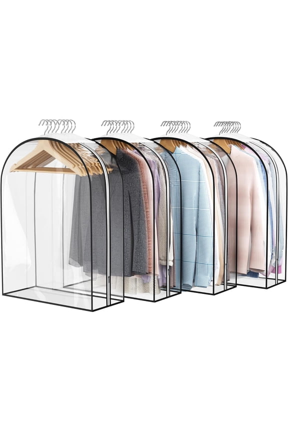 Clear Garment Bag for Hanging Clothes 10 Gusseted, 32 Suit Bags for Open Closet Storage Plastic Clothes Cover for Coat, Dress, Shirts, Fur, Jacket, Wardrobe Protectors, 4 Pack
