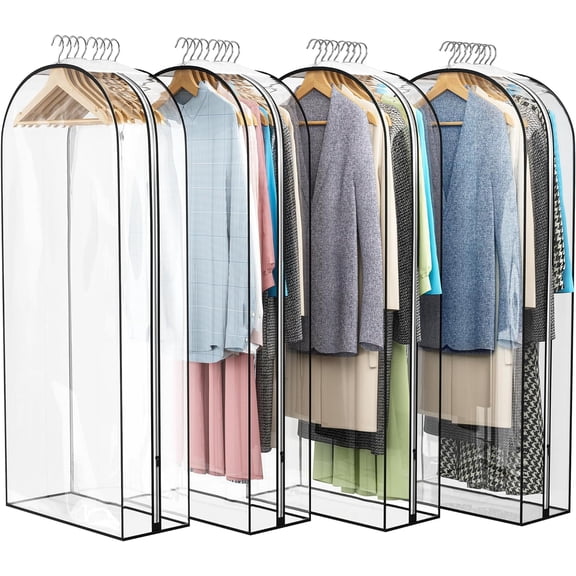 Clear Garment Bags for Hanging Clothes 10 Gusseted, Suit Bags for Closet Storage, Hanging Plastic Clothes Cover for Coat, Dress, Fur, Shirt, 4 Pack, 40 Long