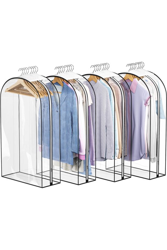 Clear Garment Bags for Hanging Clothes 10 Gusseted, Suit Bags for Closet Storage, Hanging Plastic Clothes Cover for Coat, Dress, Fur, Shirt, 4 Pack, 40 Long