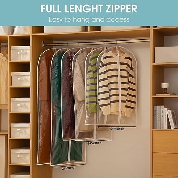 All Clear Garment Bags for Hanging Clothes, 40" Suit Bags for Closet Storage, Plastic Dustproof Suit Cover Bags, Clothes Protectors Bag with zipper for Coats, Jackets, Shirts(10 Packs)