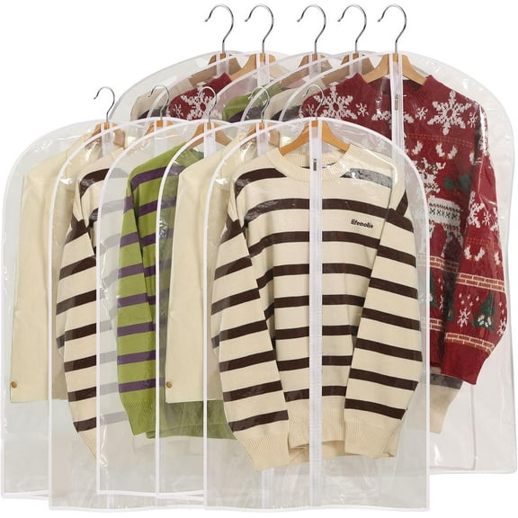 All Clear Garment Bags for Hanging Clothes, 48" Suit Bags for Closet Storage, Plastic Dustproof Suit Cover Bags, Clothes Protectors Bag with zipper for Coats, Jackets, Shirts（10 Packs）