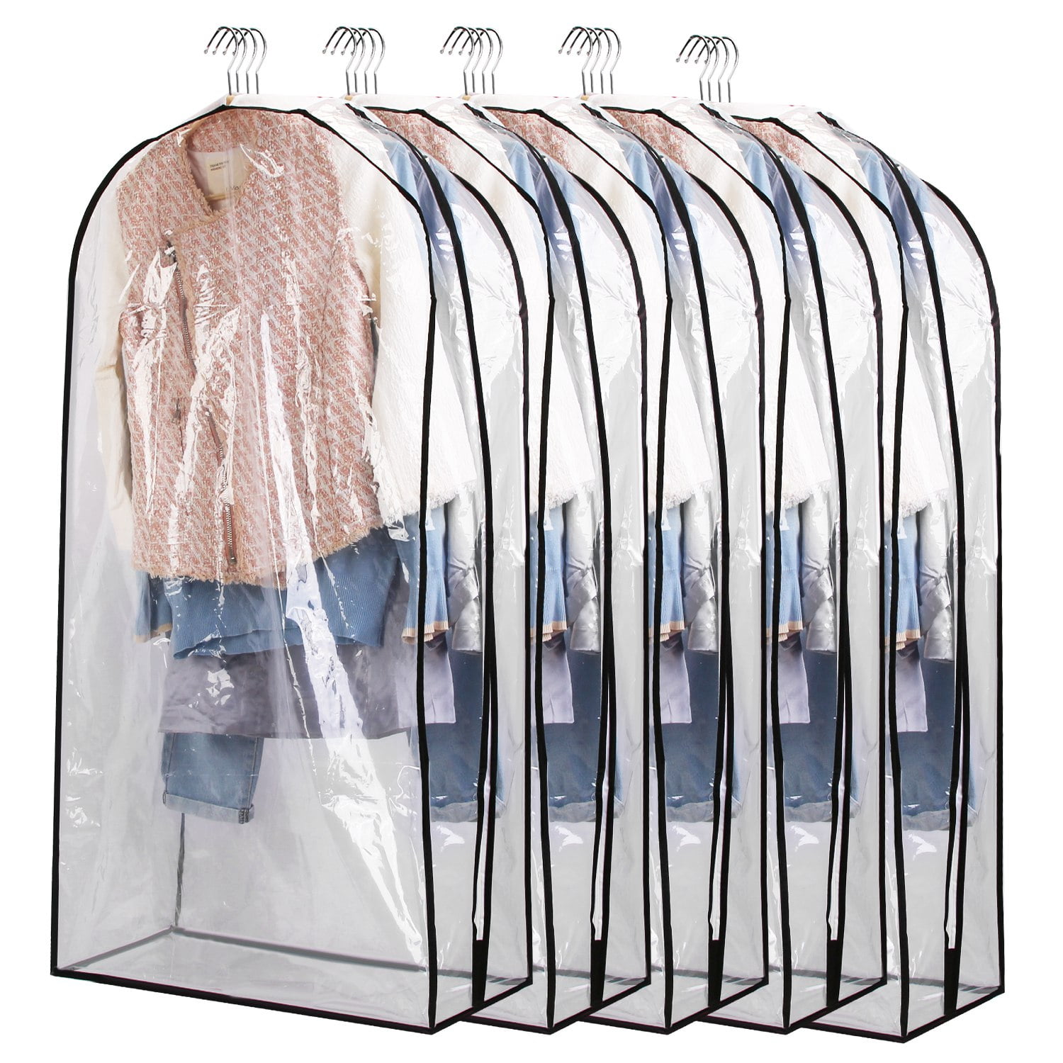 Clear Garment Bags for Hanging Clothes 5 Pack 60" Suit Bags for Closet Storage Plastic Dustproof Suit Cover Bags Clothes Protectors Bag with Zipper for Coats Jackets Shirts L Size
