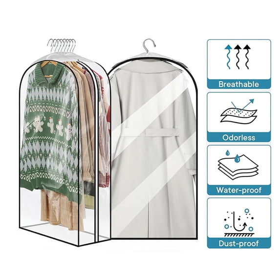 Clear Garment Bags for Hanging Clothes with Zippers on Sides - '' Clothes Storage for Coat, Dress, and Fur in Closet - 43'' Long Suit Bags