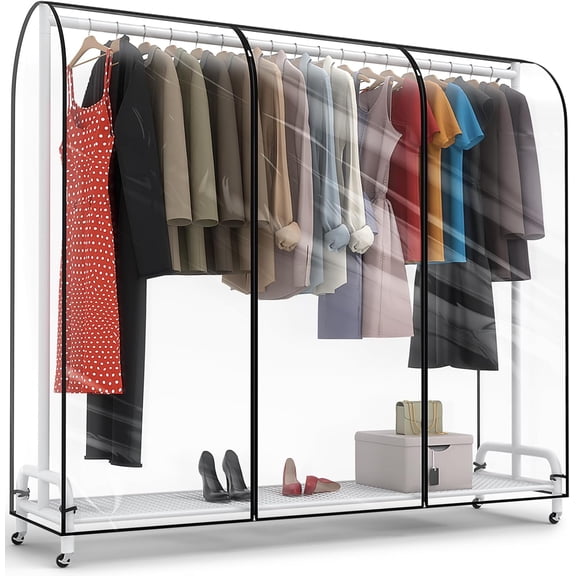 Clear Garment Rack Cover 71" L x 20" W x 60" H, Clothes Rack Cover with Reinforced Double Zippers, Waterproof PEVA Dustproof Protection – Cover Only, Rack Not Included