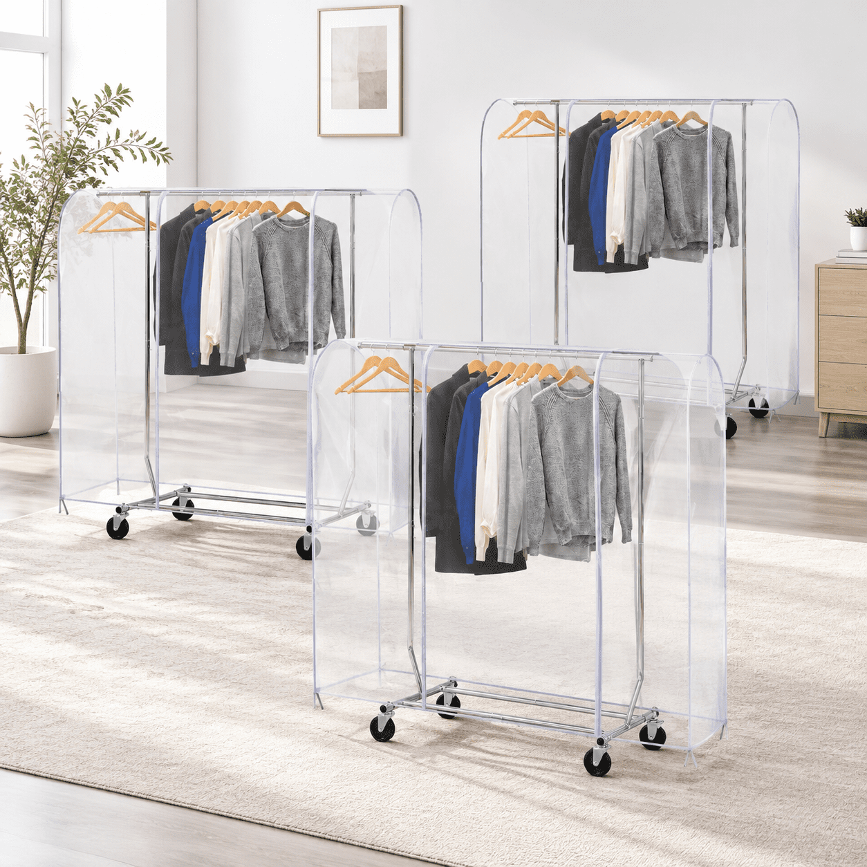 Clear Garment Rack Cover, 71x20x60 Inch, Pack of 3, Heavy Duty PEVA ...