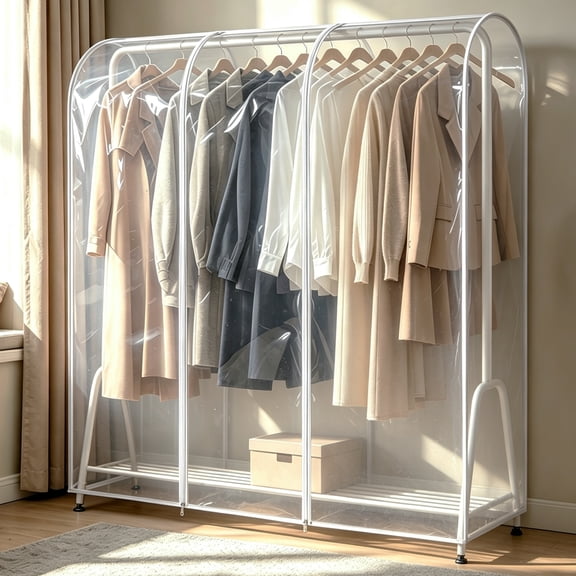 Clear Garment Rack Cover, Dust & Moisture Resistant Clothes Protector with 2 Heavy-Duty Zippers, Ideal for Bedroom, Living Room & Walk-in Closet(51"x20"x59")