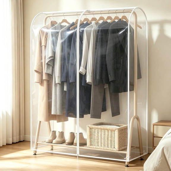 Clear Garment Rack Cover, Dust & Moisture Resistant Clothes Protector with Durable Zipper, Perfect for Bedroom, Living Room & Walk-in Closet(35"x20"x59")