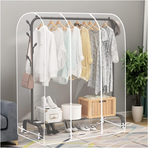 Clear Garment Rack Cover, Transparent PEVA Clothes Rack Cover with 2 Durable Zipper, Clothing Dustproof & Waterproof Protector Cover