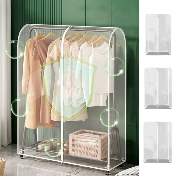 Clear Garment Rack Cover with Zipper for Dust Proof and Water Proof Clothing Storage Protector Organizer for Closet Organization and Home Houseware Topliu