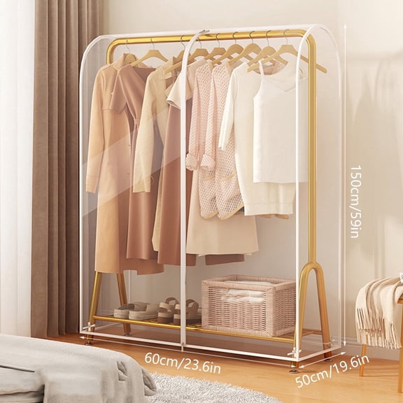 Clear Garment Rack Cover with Zipper | Dustproof & Waterproof Clothing Protector | 3 Size Options (60/90/100cm x 50cm x 150cm) | Heavy Duty Transparent Plastic | Reusable Wardrobe Organizer