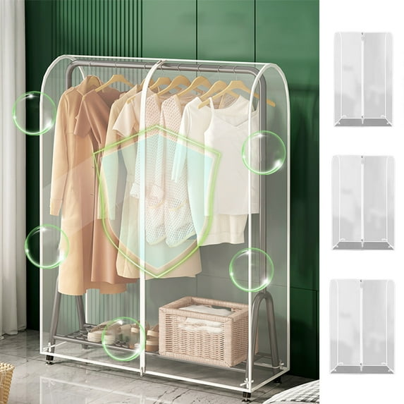 Clear Garment Rack Cover with Zipper, Heavy-Duty Plastic Clothes Protector for Open Closets, Transparent Reusable Dust and Water Proof Clothing Storage Cover (1 Pc)