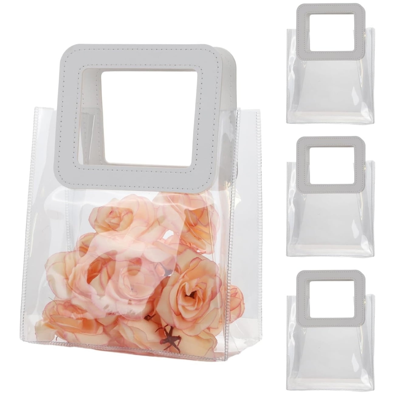 Clear Gift Bag with Handle, Transparent PVC Gift Bag, Heavy Duty Reusable Gift Wrap Bags for Bridal Party, Baby Shower, Wedding Favor, Plastic Party Favor Bags 3 Pcs Shopping Bag Bulk- 7.9"x3.9"x7.1"