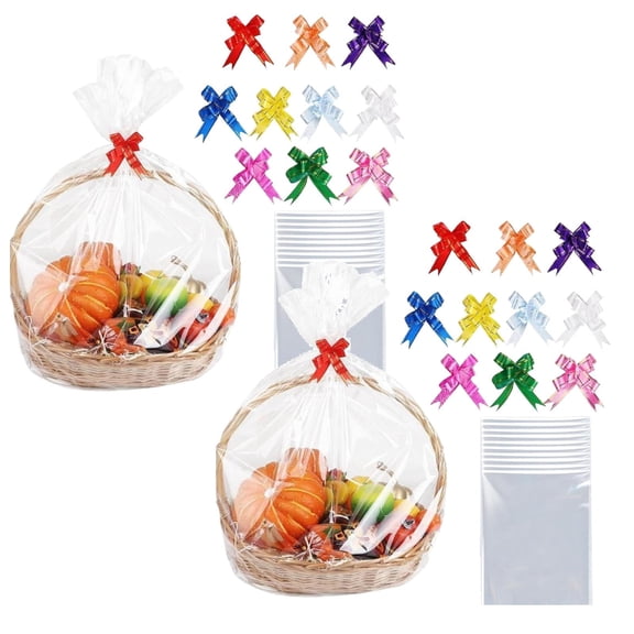 Clear Gift Bags, Cellophane Wrap for Gift Baskets with Twist Ties, Large Cellophane Gift Bags Raffle Baskets Wrapping, Easter, Wedding, DIY Holiday Gift Packaging, 20 Pcs, 27.56x19.69"
