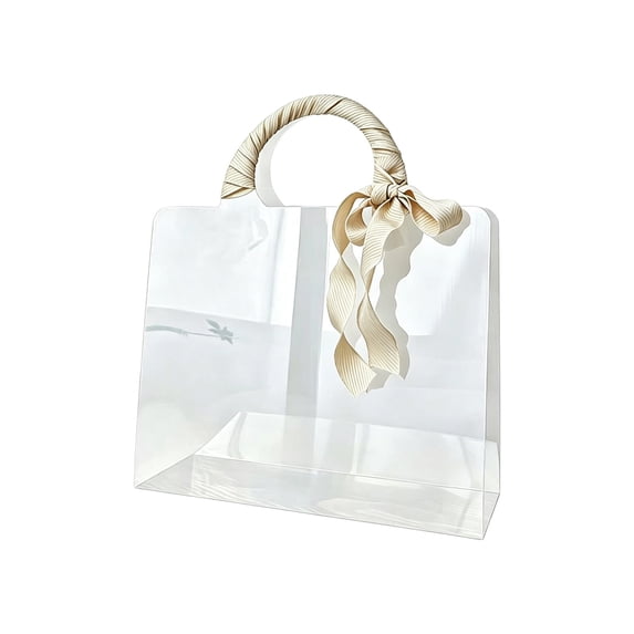 Clear Gift Bags with Handles, Reusable Transparent Pvc Tote, Sturdy Waterproof Tear-Resistant Flower Gift Bag, 11.81x7.87 Inches, for Wedding Birthday Bridal Shower Party Favors