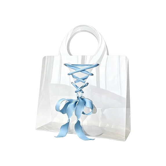 Clear Gift Bags with Handles, Reusable Transparent Pvc Tote, Sturdy Waterproof Tear-Resistant Flower Gift Bag, 11.81x7.87 Inches, for Wedding Birthday Bridal Shower Party Favors