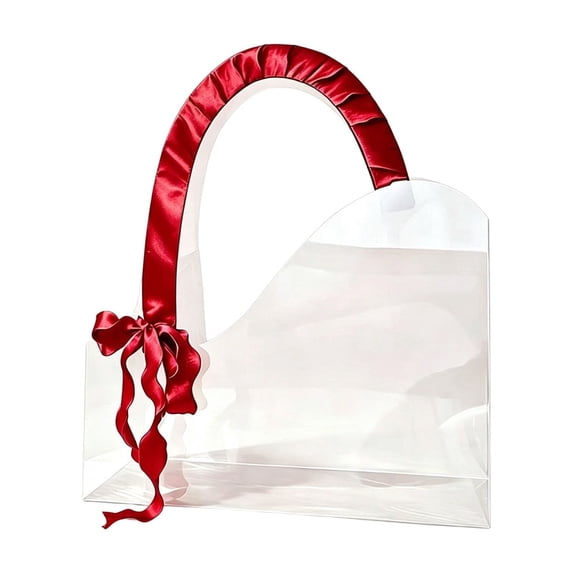 Clear Gift Bags with Handles, Reusable Transparent Pvc Tote, Sturdy Waterproof Tear-Resistant Flower Gift Bag, 11.81x7.87 Inches, for Wedding Birthday Bridal Shower Party Favors