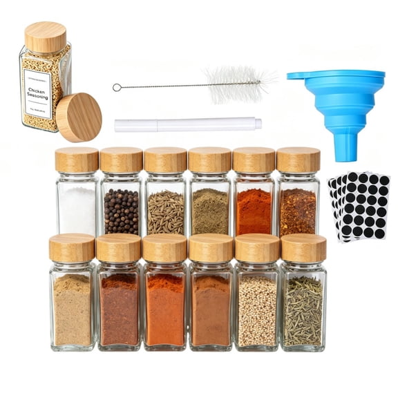 Clear Glass 4 oz Square Pepper and Spice Jars 12 Count